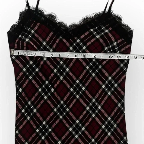 Michael Michael Kors Red Plaid Lace Trim Slip Dress Size 0 - Picture 7 of 8